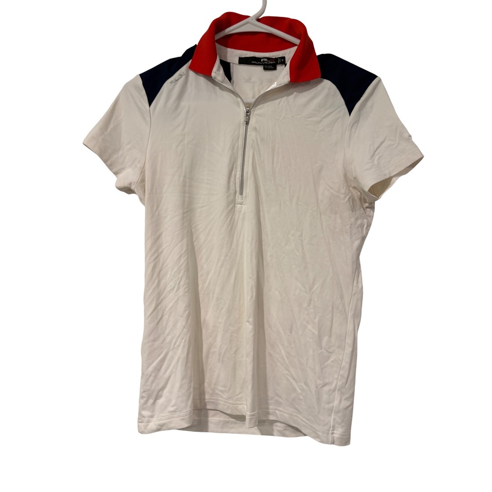 RLX Ralph Lauren Womens Quarter Zip Golf Polo Shirt White Red Navy Blue Size M